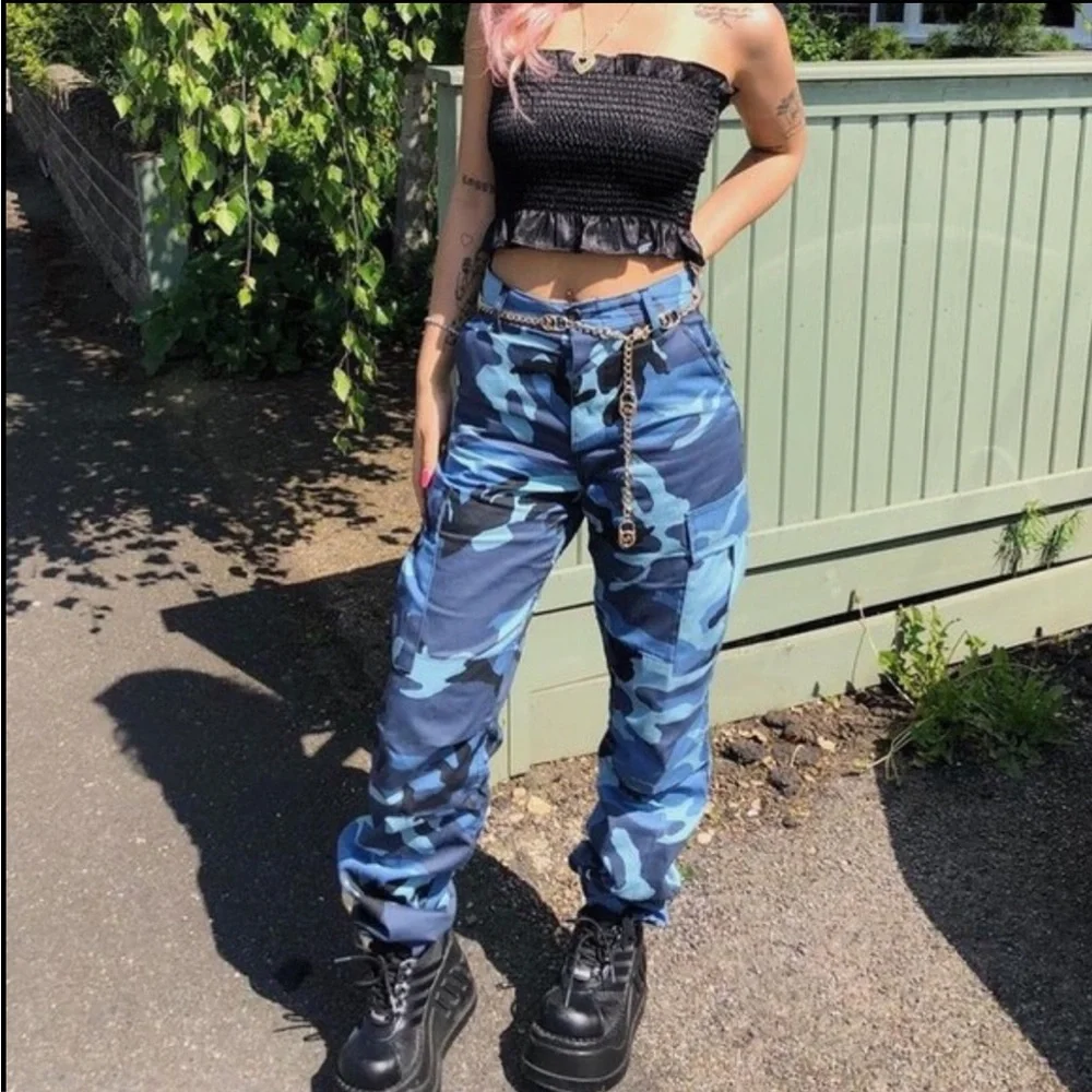 Rothco Military Sky Blue Camo High Rise Adjustable Waist Cargo Jogger Sweatpants - Picture 4 of 14